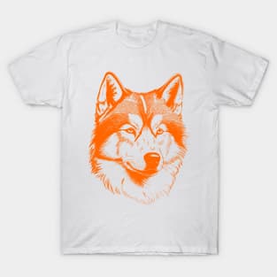 Alaskan Malamute dog art illustration in orange T-Shirt